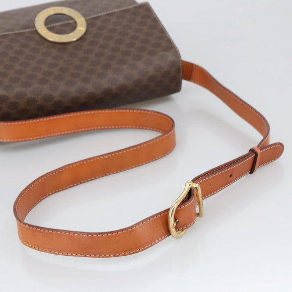 CELINE Macadam Canvas Umhängetasche PVC Leder Braun Gold Auth 104026