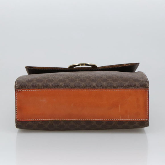 CELINE Macadam Canvas Shoulder Bag PVC Leather Brown Gold Auth 104026