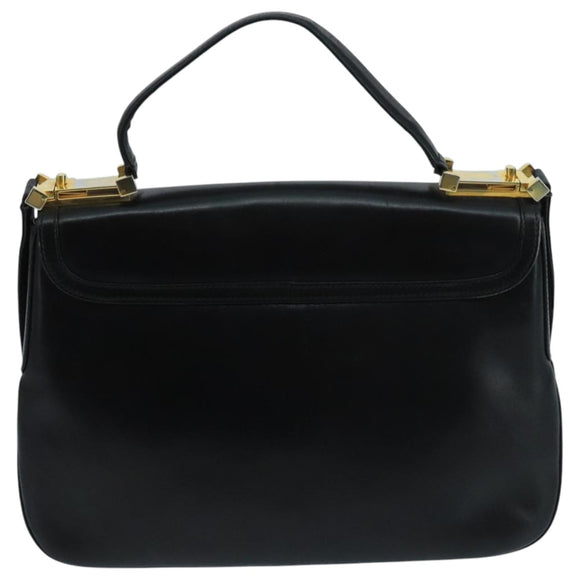 GUCCI Shoulder Bag Leather Black Gold Auth 104033