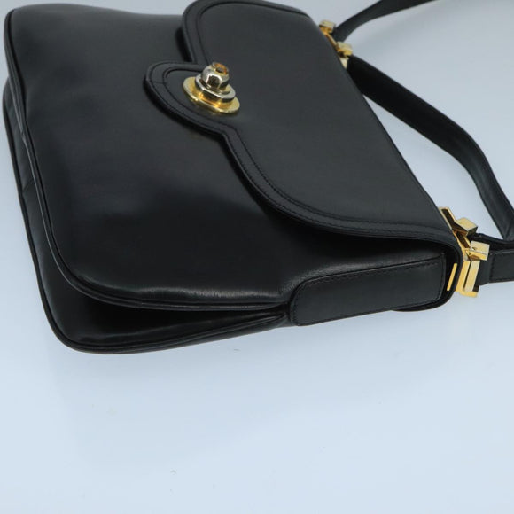 GUCCI Shoulder Bag Leather Black Gold Auth 104033