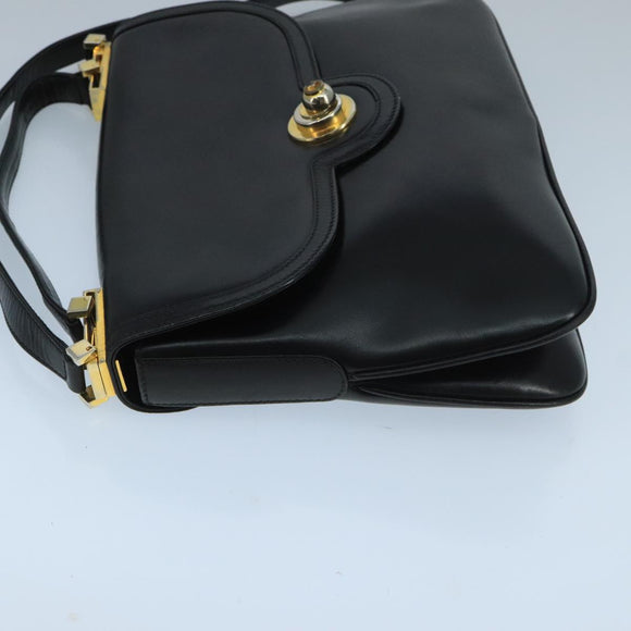 GUCCI Shoulder Bag Leather Black Gold Auth 104033