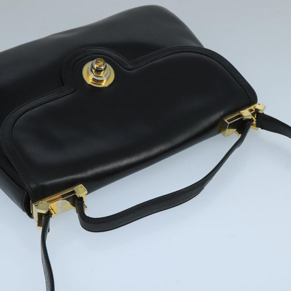 GUCCI Shoulder Bag Leather Black Gold Auth 104033
