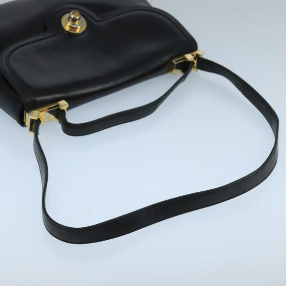 GUCCI Shoulder Bag Leather Black Gold Auth 104033