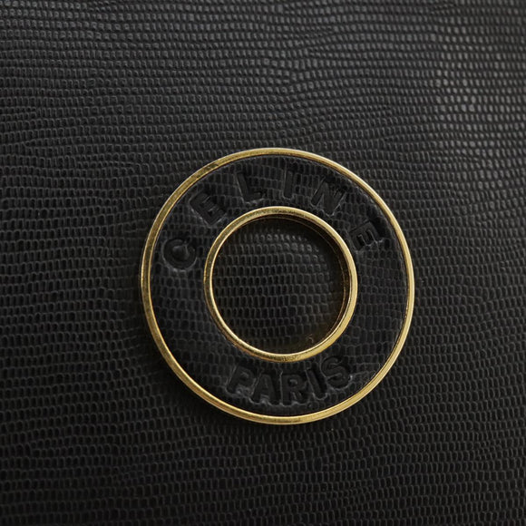 CELINE Hand Bag Leather Black Gold Auth 104068