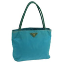 PRADA Tote Bag Nylon Turquoise Blue Gold Auth 104088-1