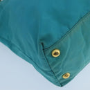 PRADA Tote Bag Nylon Turquoise Blue Gold Auth 104088-14