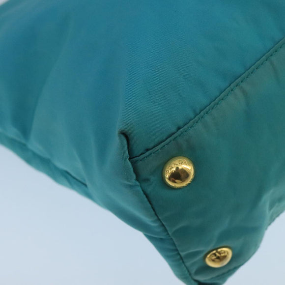 PRADA Tote Bag Nylon Turquoise Blue Gold Auth 104088