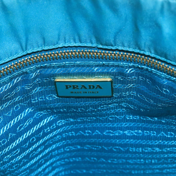 PRADA Tote Bag Nylon Turquoise Blue Gold Auth 104088