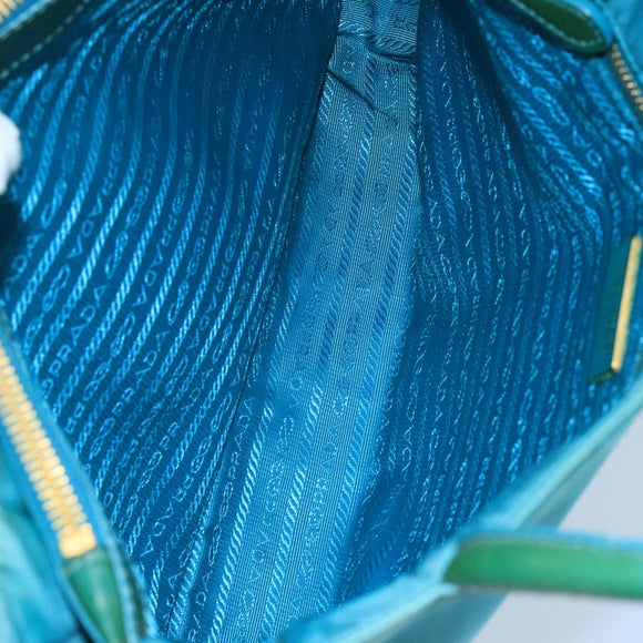 PRADA Tote Bag Nylon Turquoise Blue Gold Auth 104088