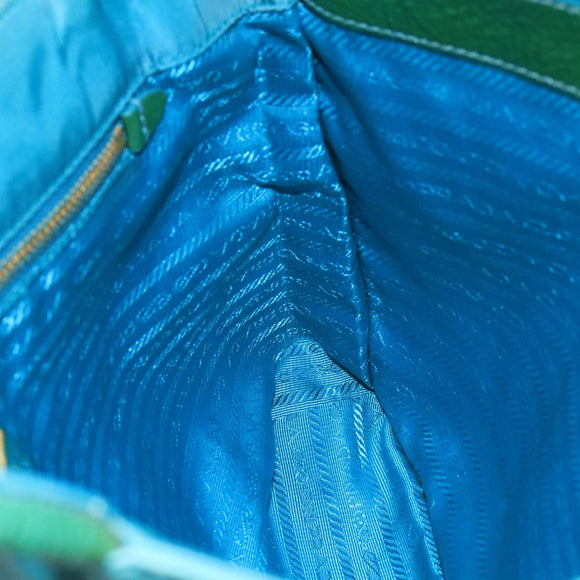 PRADA Tote Bag Nylon Turquoise Blue Gold Auth 104088