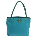 PRADA Tote Bag Nylon Turquoise Blue Gold Auth 104088-13