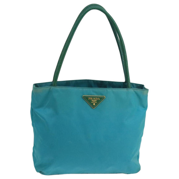 PRADA Tote Bag Nylon Turquoise Blue Gold Auth 104088
