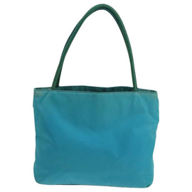 PRADA Tote Bag Nylon Turquoise Blue Gold Auth 104088 - 0