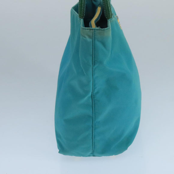 PRADA Tote Bag Nylon Turquoise Blue Gold Auth 104088
