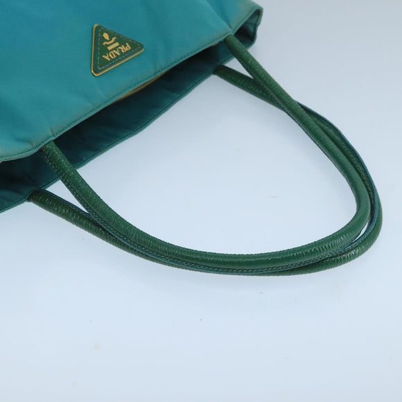 PRADA Tote Bag Nylon Turquoise Blue Gold Auth 104088