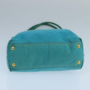 PRADA Tote Bag Nylon Turquoise Blue Gold Auth 104088-5