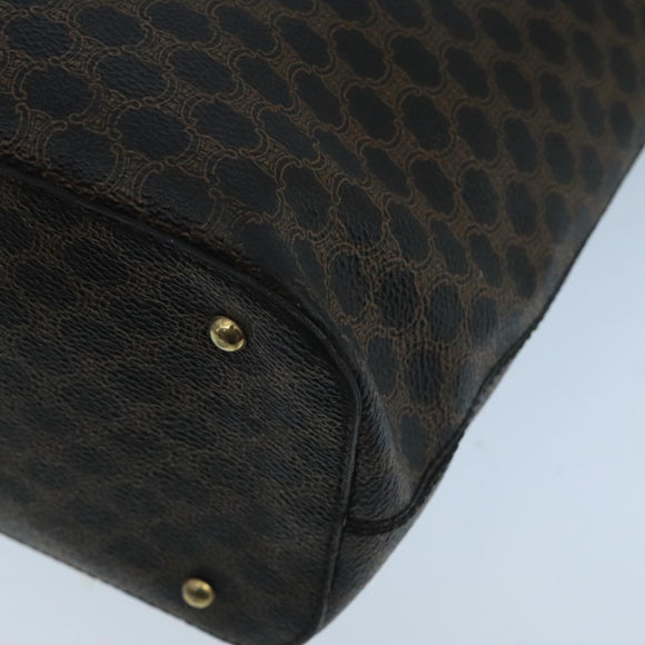 CELINE Macadam Canvas Hand Bag PVC Leather Black Gold Auth 104108