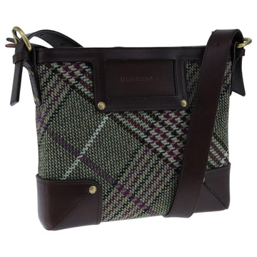 BURBERRY Nova Check Shoulder Bag Wool Green Brown Gold Auth 104129