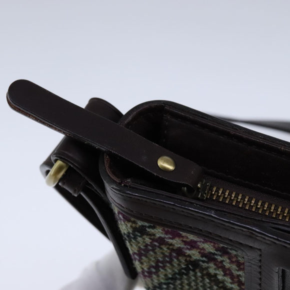 BURBERRY Nova Check Shoulder Bag Wool Green Brown Gold Auth 104129