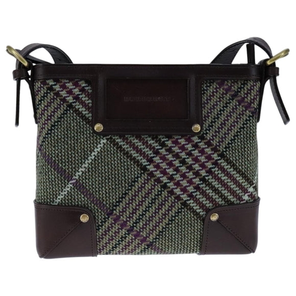 BURBERRY Nova Check Shoulder Bag Wool Green Brown Gold Auth 104129