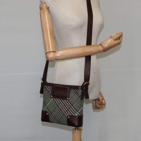 BURBERRY Nova Check Shoulder Bag Wool Green Brown Gold Auth 104129