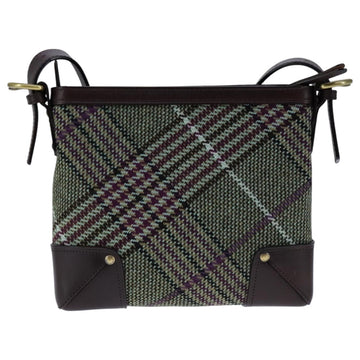 BURBERRY Nova Check Shoulder Bag Wool Green Brown Gold Auth 104129 - 0