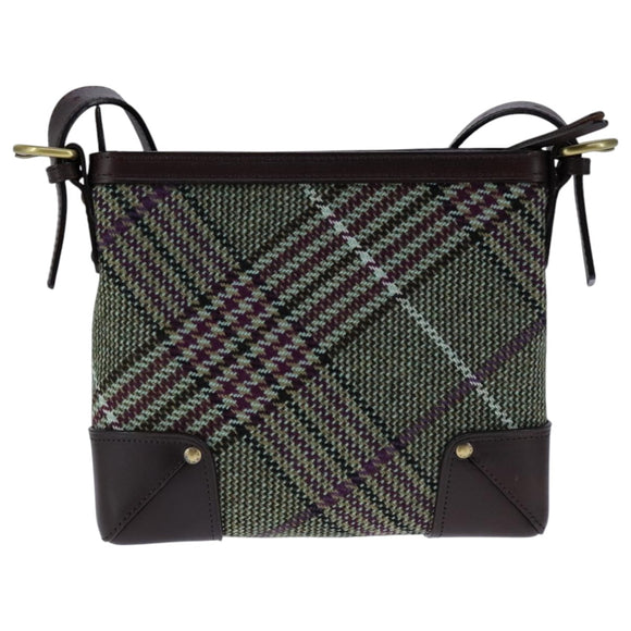 BURBERRY Nova Check Shoulder Bag Wool Green Brown Gold Auth 104129