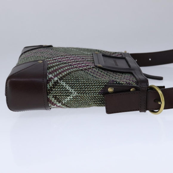 BURBERRY Nova Check Shoulder Bag Wool Green Brown Gold Auth 104129