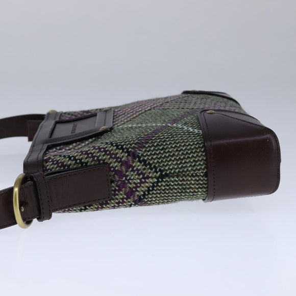 BURBERRY Nova Check Shoulder Bag Wool Green Brown Gold Auth 104129