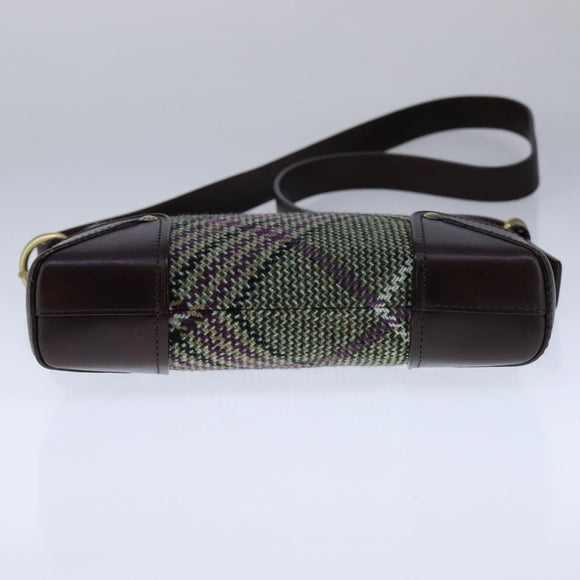 BURBERRY Nova Check Shoulder Bag Wool Green Brown Gold Auth 104129
