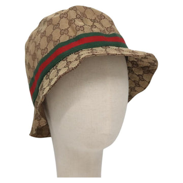 GUCCI GG Canvas Bucket Hat Web Sherry Line L Beige Green Red Auth 104161