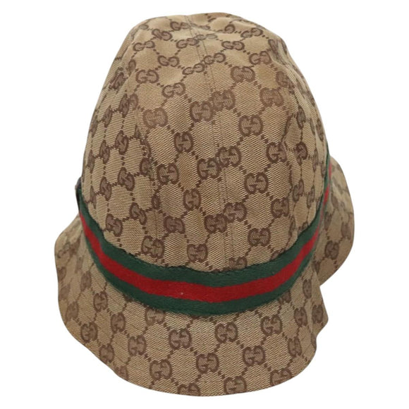 GUCCI GG Canvas Bucket Hat Web Sherry Line L Beige Green Red Auth 104161
