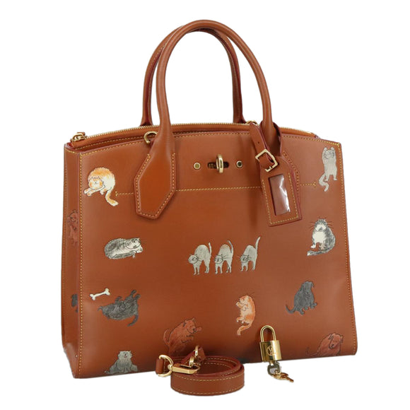 LOUIS VUITTON Catgram City Steamer MM Bag Leather 2way Brown M52969 Auth 104191SM