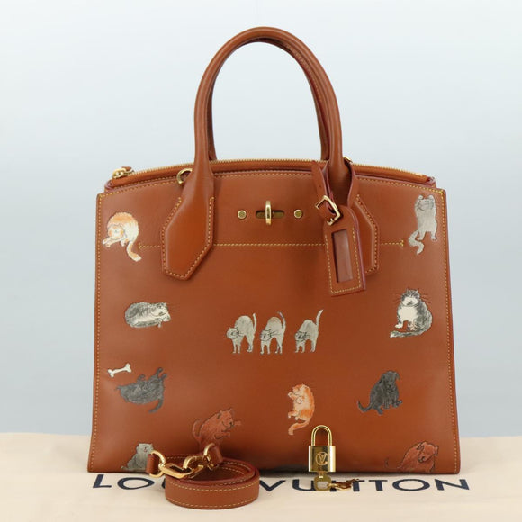 LOUIS VUITTON Catgram City Steamer MM Bag Leather 2way Brown M52969 Auth 104191S