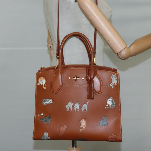 LOUIS VUITTON Catgram City Steamer MM Bag Leather 2way Brown M52969 Auth 104191S