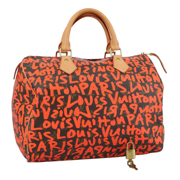 LOUIS VUITTON Monogram Graffiti Speedy 30 Hand Bag Orange M93705 Auth 104195SA