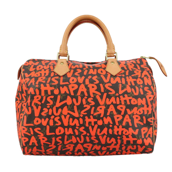LOUIS VUITTON Monogram Graffiti Speedy 30 Hand Bag Orange M93705 Auth 104195SA