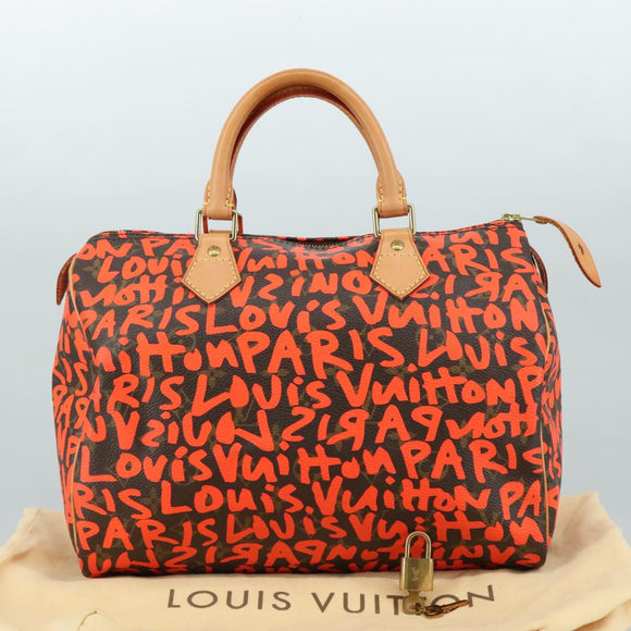 LOUIS VUITTON Monogram Graffiti Speedy 30 Hand Bag Orange M93705 Auth 104195SA