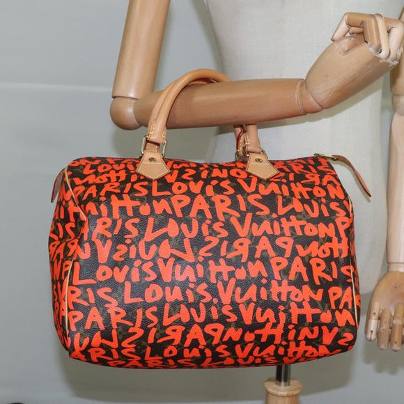 LOUIS VUITTON Monogram Graffiti Speedy 30 Hand Bag Orange M93705 Auth 104195SA