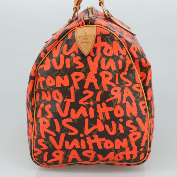LOUIS VUITTON Monogram Graffiti Speedy 30 Hand Bag Orange M93705 Auth 104195SA