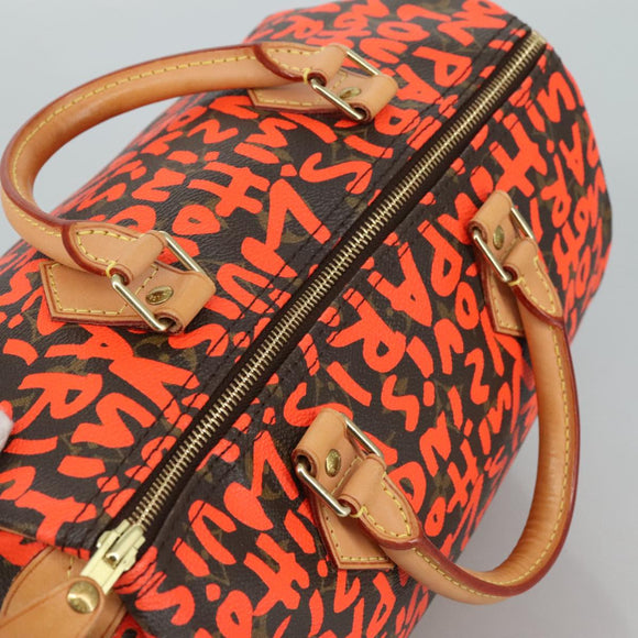 LOUIS VUITTON Monogram Graffiti Speedy 30 Hand Bag Orange M93705 Auth 104195SA