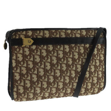 Christian Dior Trotter Canvas Shoulder Bag Beige Gold Auth 104205