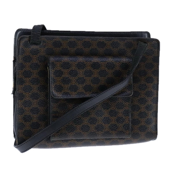 CELINE Macadam Canvas Shoulder Bag PVC Leather Black Auth 104219
