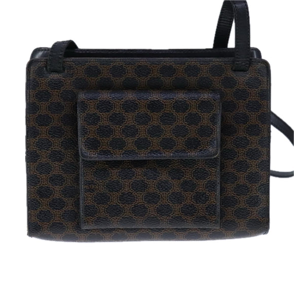 CELINE Macadam Canvas Shoulder Bag PVC Leather Black Auth 104219