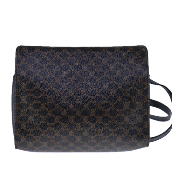 CELINE Macadam Canvas Shoulder Bag PVC Leather Black Auth 104219