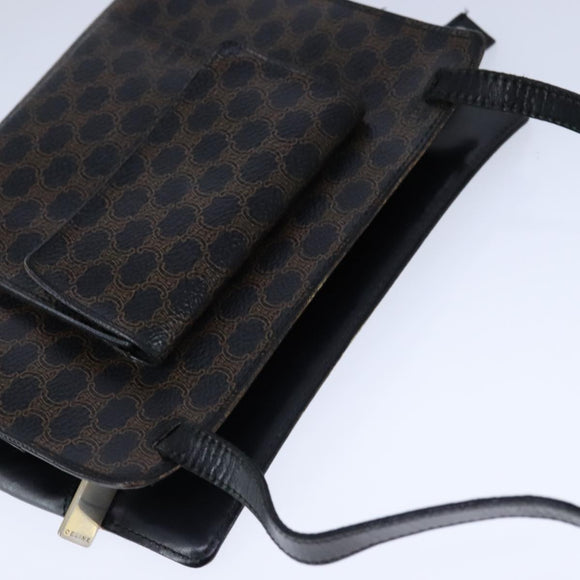 CELINE Macadam Canvas Shoulder Bag PVC Leather Black Auth 104219