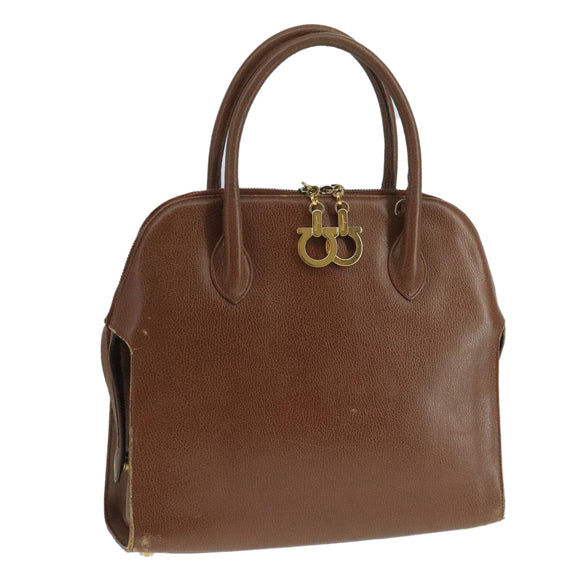 Salvatore Ferragamo Hand Bag Leather Brown Gold Auth 104228