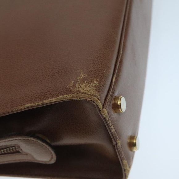 Salvatore Ferragamo Hand Bag Leather Brown Gold Auth 104228