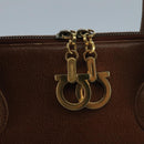 Salvatore Ferragamo Hand Bag Leather Brown Gold Auth 104228-10