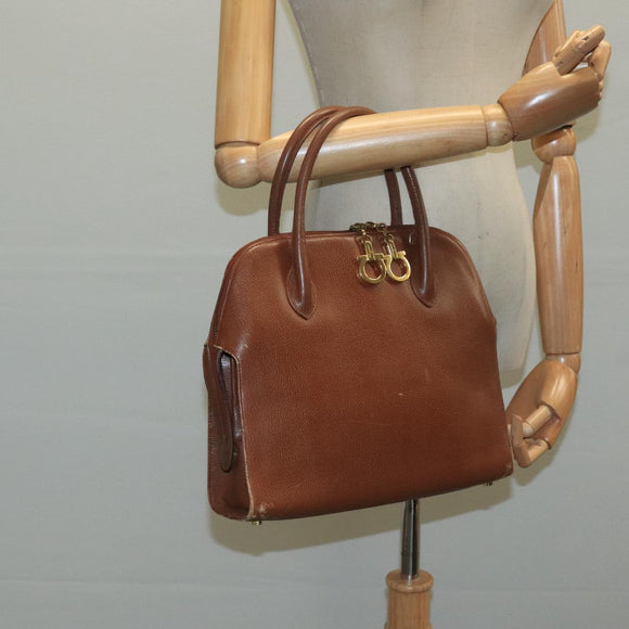 Salvatore Ferragamo Hand Bag Leather Brown Gold Auth 104228